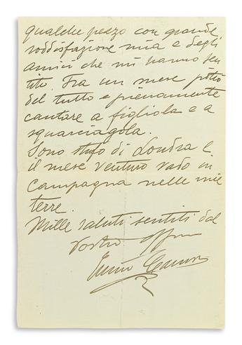 CARUSO, ENRICO. Two Autograph Letters Signed, in full or Caruso, to editor of the Piedigrotta magazine Luigi Pane (Dear Luigi or D